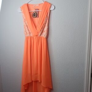 Orange Sleeveless Kids Casual Dress